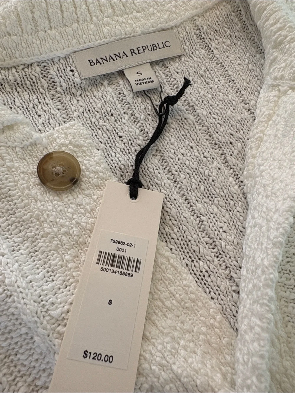Banana Republic Cream Textured Short Sleeve Button-Down Shirt